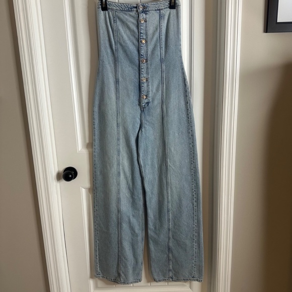 NWT Zara TRF Strapless Off Shoulder Denim Jumpsuit Size XS - Picture 7 of 16